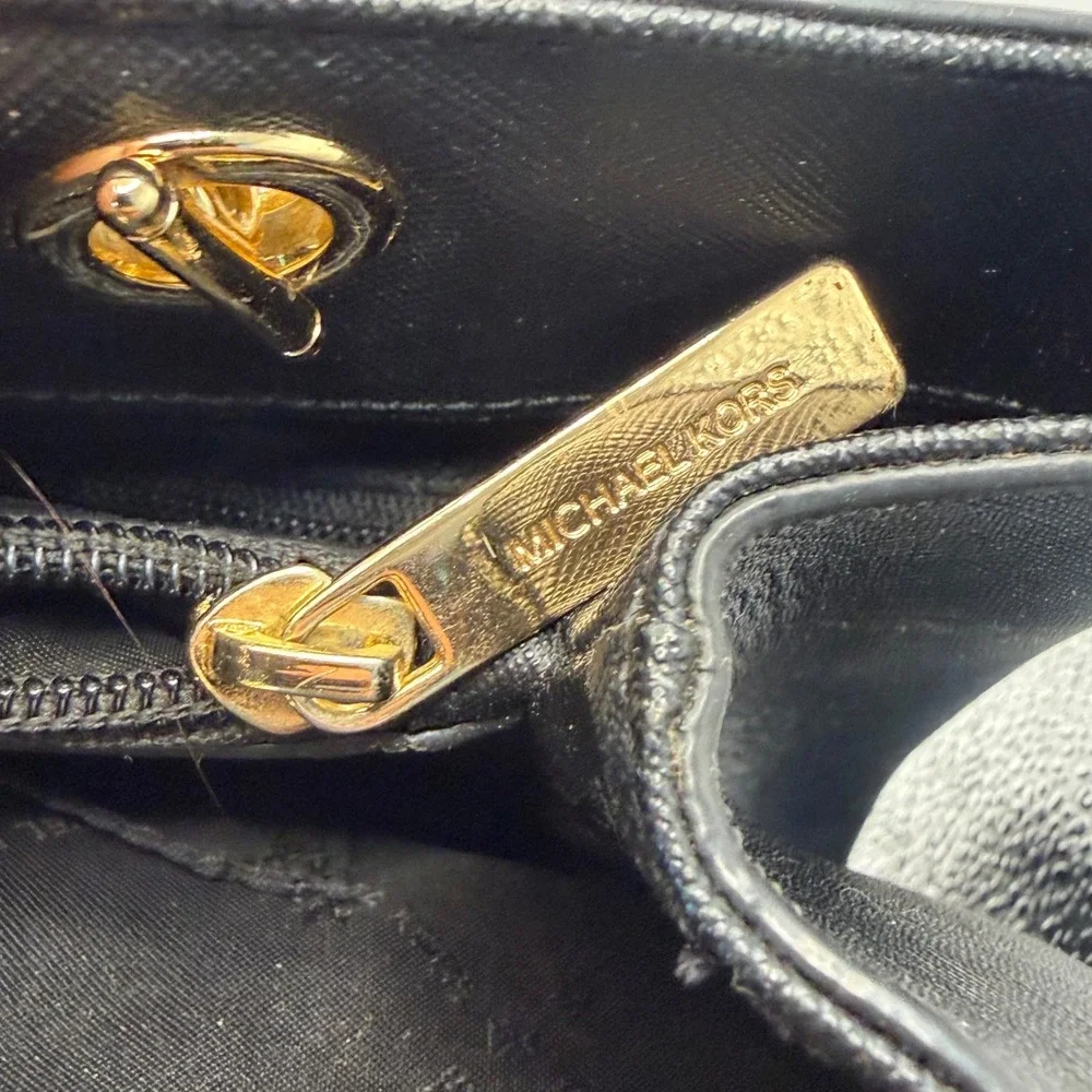 Michael Kors Jet Set Large East West Chain Tote Black Saffiano Leather Handbag